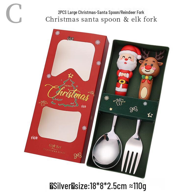 Christmas Santa & Reindeer Dessert Spoon & Fork Set
