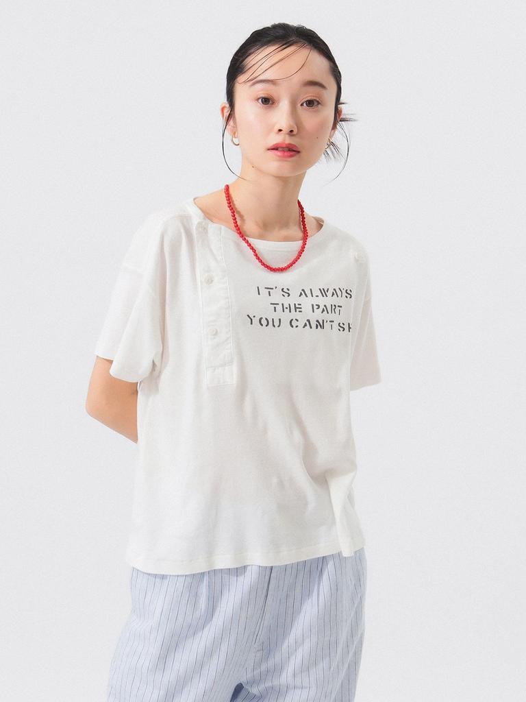 Beams Boy S/S Tee Logo Henley Neck Short Sleeve Women's OFF_WHT FREE
