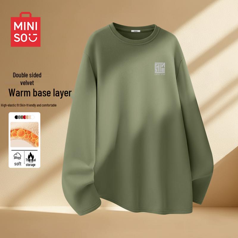 MINISO Men s Double-Sided Fleece Warm Round Neck Long-Sleeve T-Shirt 2XL