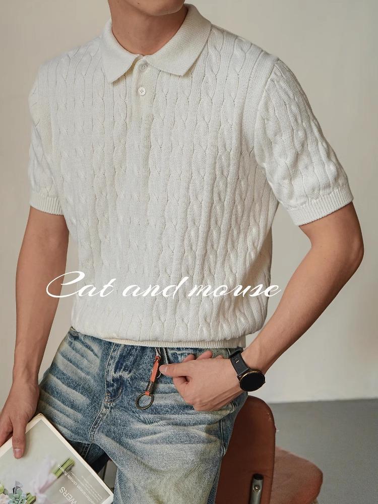 Men's Trendy 2025 High-End Knitted Polo Shirt - Short Sleeve, Breathable, Summer Collared Casual Wear