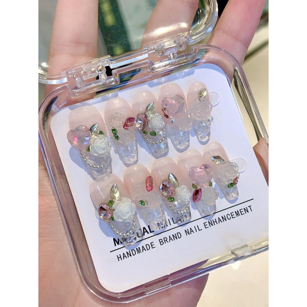 Original Handcrafted Ice Sealed Rose Nail Stickers With Beautiful Glass-like Effect