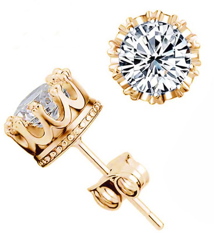 Korean Style Crown Stud Earrings with Rhinestone Zirconia