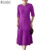 ZANZEA Women Casual Round Neck Solid Color Half Sleeve Dress