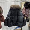 Winter New Natural Fox Big Fur Collar Bubble Sleeve Down Jacket Women's Short Thickened Warm Loose Coat