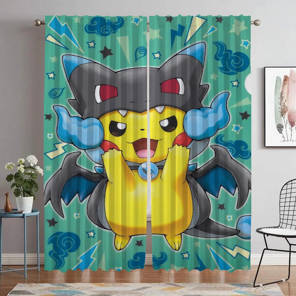 Pikachus Curtains for Living Room Curtain Kitchen Curtains 2 Pieces Halloween Decoration Shades Tulle for Bedroom Partition Home