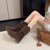 Suede Western Pile Boots Women's New Autumn Fashion Maillard Style Thick Heel Small Medium Tube Martin Boots