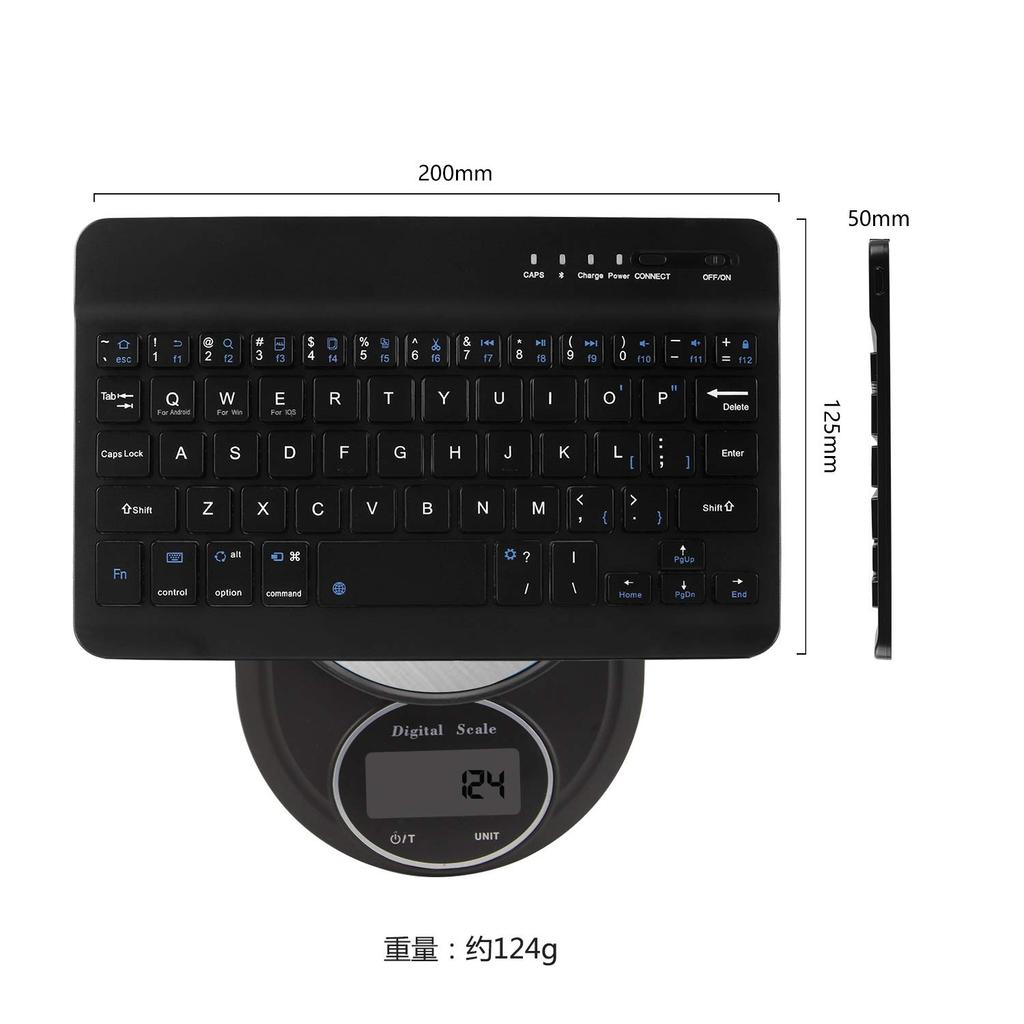 Ultra-thin, USB-Rechargeable Wireless Bluetooth Keyboard, Mini, 7-8 Inch, English Layout, Quiet, Compatible with iPhone, iPad Mini, Android, Samsung