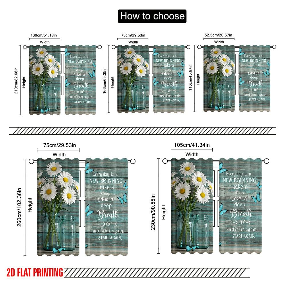2pcs 2D flat printing Drapes Daisies Butterflies New Beginning Breath Fabric Without Electricity Holiday Decorations Perfect for