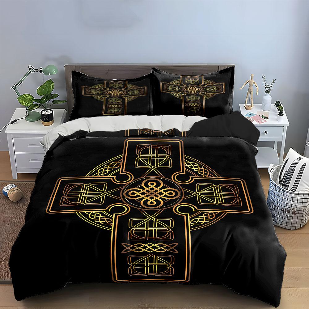 Vintage Celtic Cross Design Bedding Duvet Cover Set Duvet Cover Pillowcases (1 * Duvet Cover 2 * Pillowcases, without duvet insert)