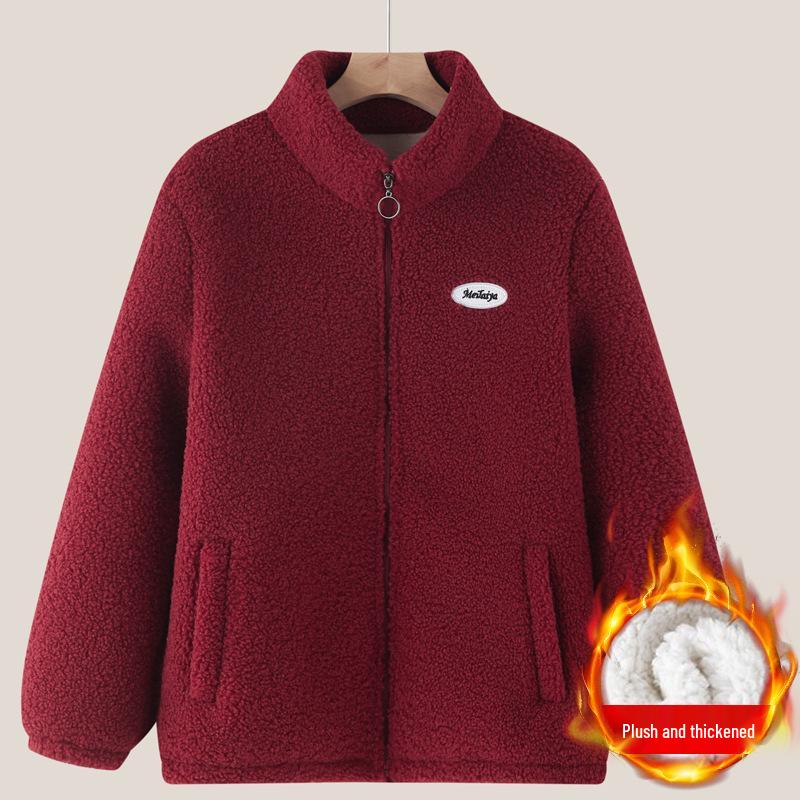 Autumn/Winter Cotton Padded Fleece Jacket for Middle-Aged & Elderly: Cozy Lamb Wool Coat for Grandparents