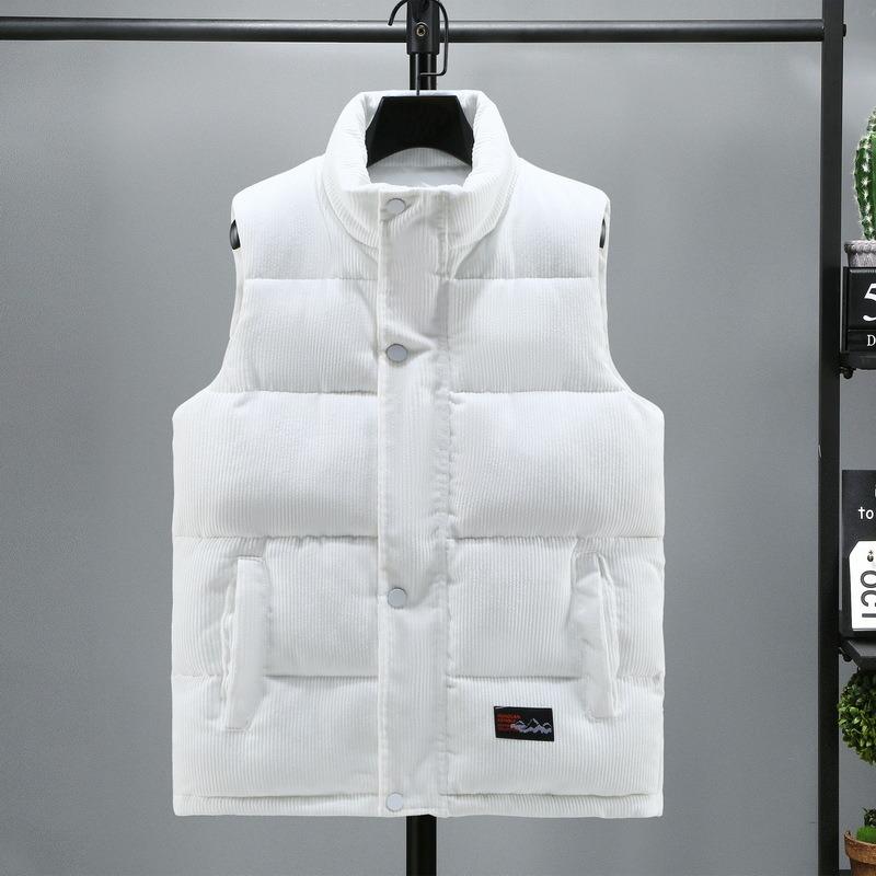 

Vest men s autumn and winter coat trendy corduroy handsome stand-up collar down cotton vest versatile vest 5XL (165-90 kg) білий