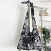 Cotton Material Floral Print Tote Bag Double-sided Design Reusable Shopping Bag Large Capacity Floral Print Crossbody Bag Travel