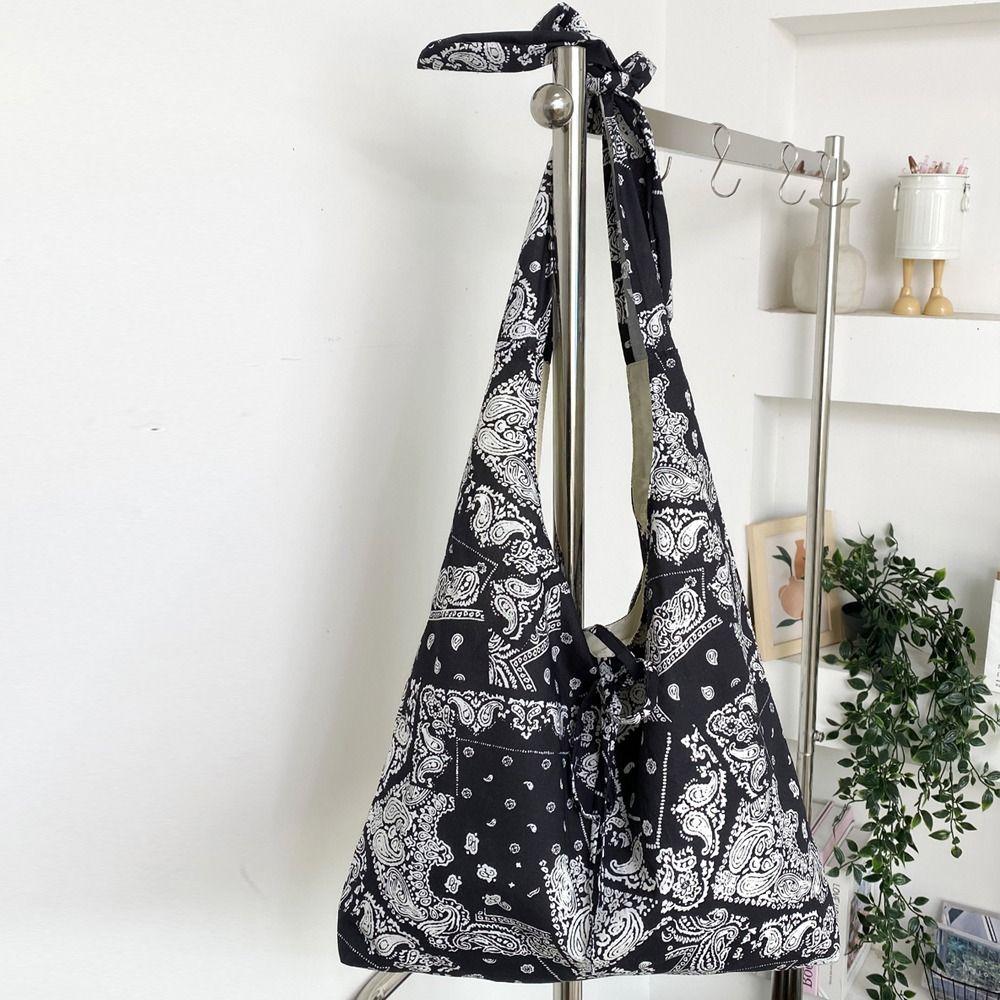 Cotton Material Floral Print Tote Bag Double-sided Design Reusable Shopping Bag Large Capacity Floral Print Crossbody Bag Travel