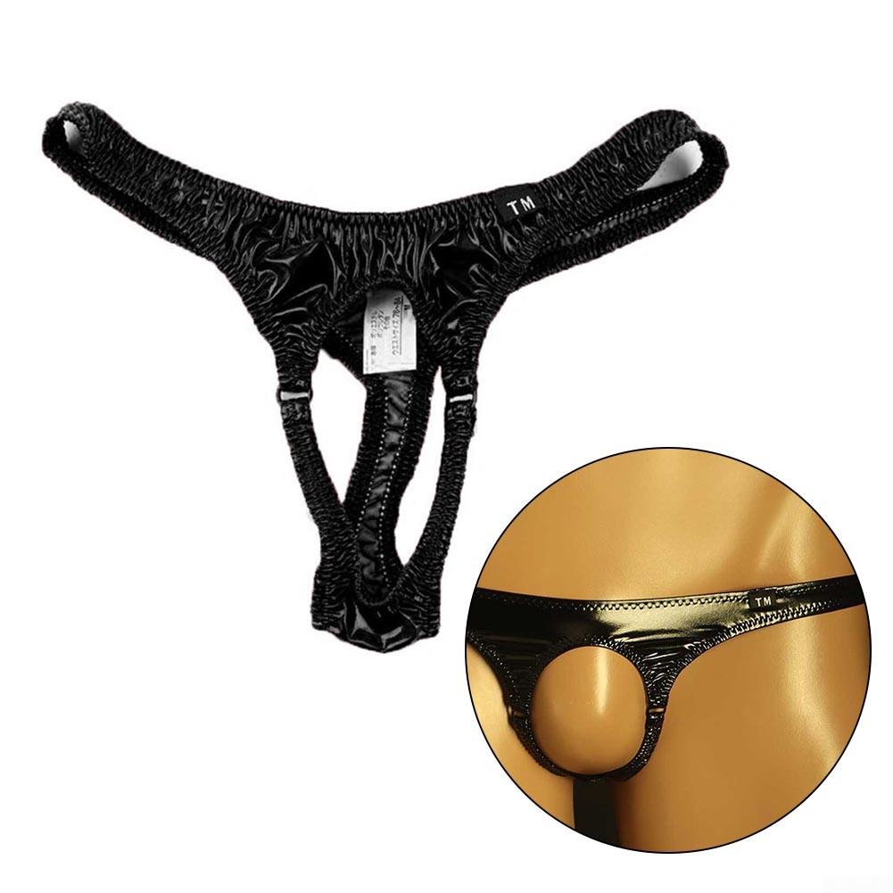 Bikini Mens Underwears Faux Faux Leather Open Pouch