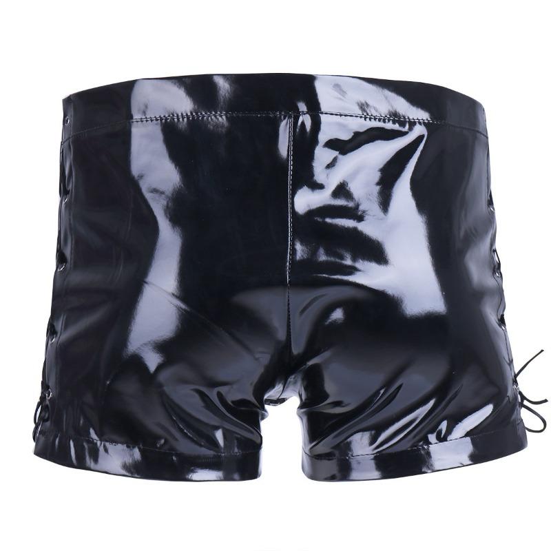 Patent Leather Boxer Briefs Men's PVC Mirror Glossy Underwear Zip Open Crotch Underpants Cross Strap Panties Male Boxer ShortsGood Product