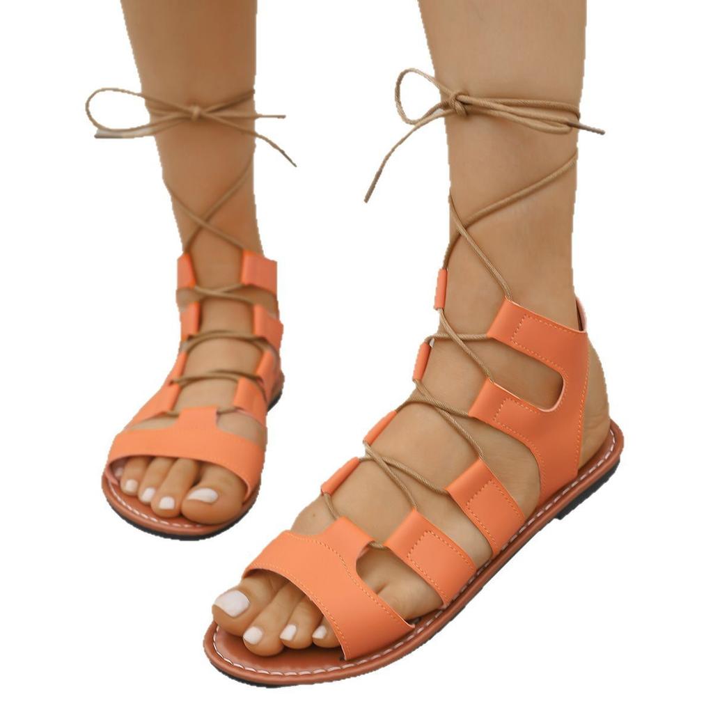 Large size hollow flat sandals women's summer 2025 new open-toed flat-heeled Roman sandals comfortable and lightweight