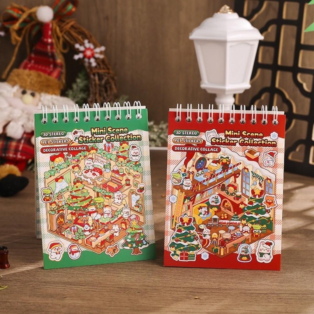 Merry Christmas Miniature Scenes Sticker Mini Size 6 Scenes 3D Landscape Sticker Creative Crafting Cartoon Pocket Sticker Book