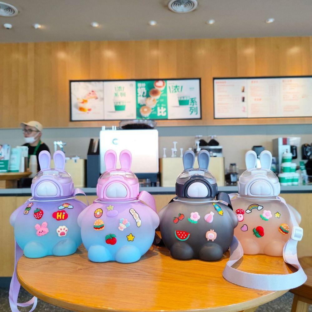 

833ML Cute Rabbit Bottle with Straw Large-Capacity Big Belly Cup Big Belly Water Bottle Camping Style 3