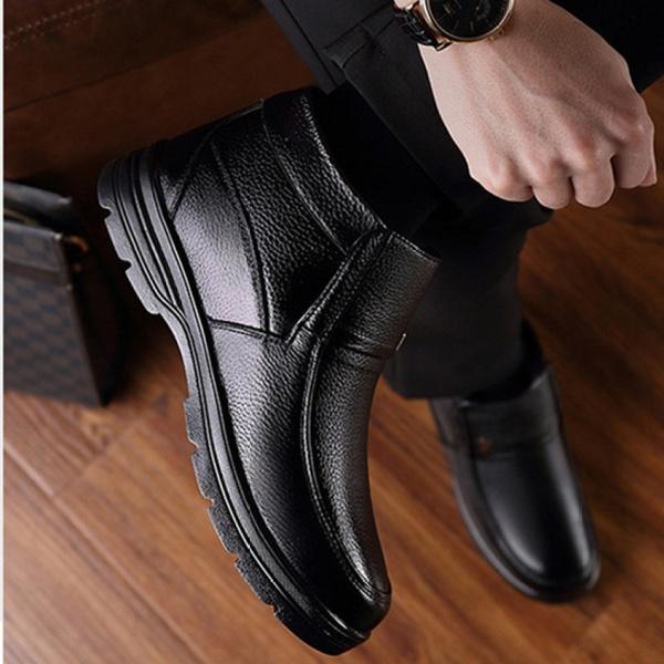 Passer for vinter menn ekte skinnstøvler Høy kvalitet plysj herre varme snøstøvler Oxfords menn sko bomullsstøvler