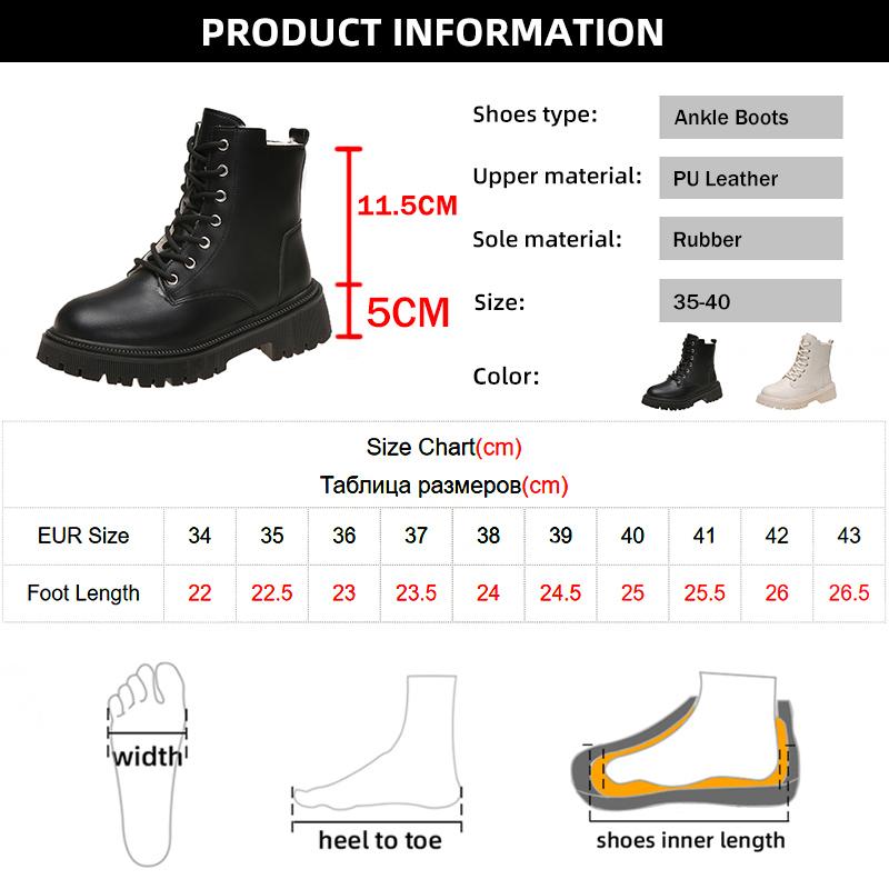 fashion Chunky Heels Lace Up Combat Boots Women Winter Warm Short Plush Ankle Boots Woman Platform Non-Slip PU Leather Short Botas Mujer