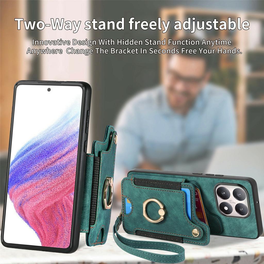 For Xiaomi 15T Retro PU Leather Case Phone Cover with RFID Blocking Card Holder/Ring Holder