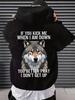 Casual Hooded Sweater with Wolf-head Quote Pattern Print, Long-sleeved Pullover, Suitable for Autumn Winter, Street Style