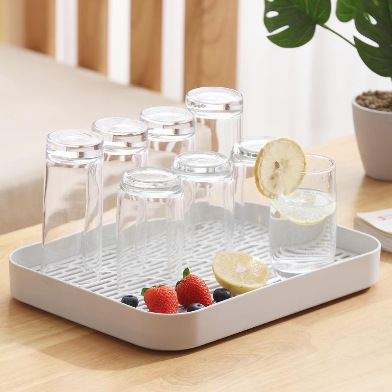 Solid Color Double Layer Japanese Kitchen Tray: Rectangular Storage Rack for Cups, Fruits, Vegetables, and Tea.