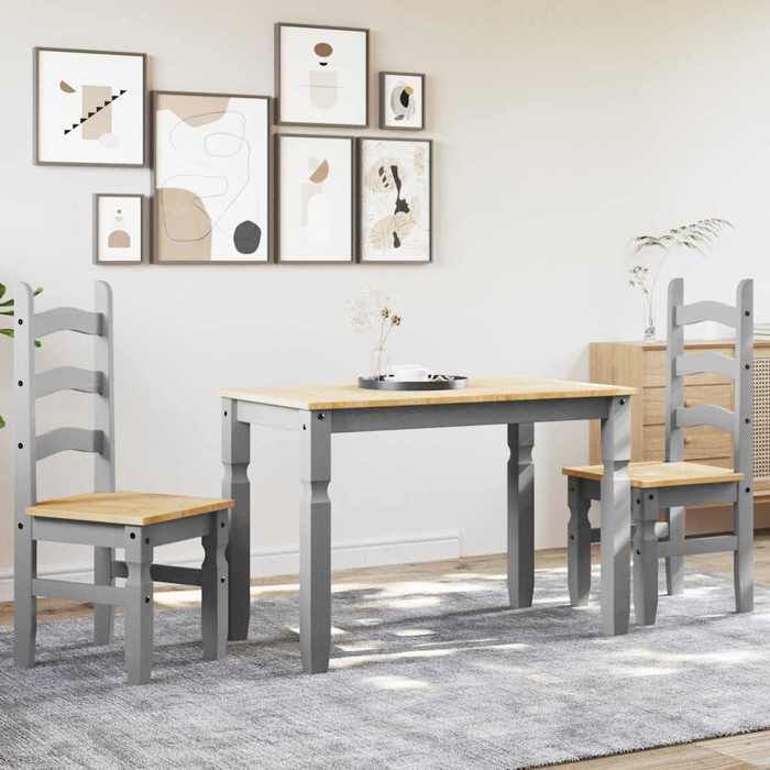 VidaXL Ensemble à manger Panama 3 pcs gris bois de pin massif, ensemble de table à manger, table et chaises de cuisine, 3345195