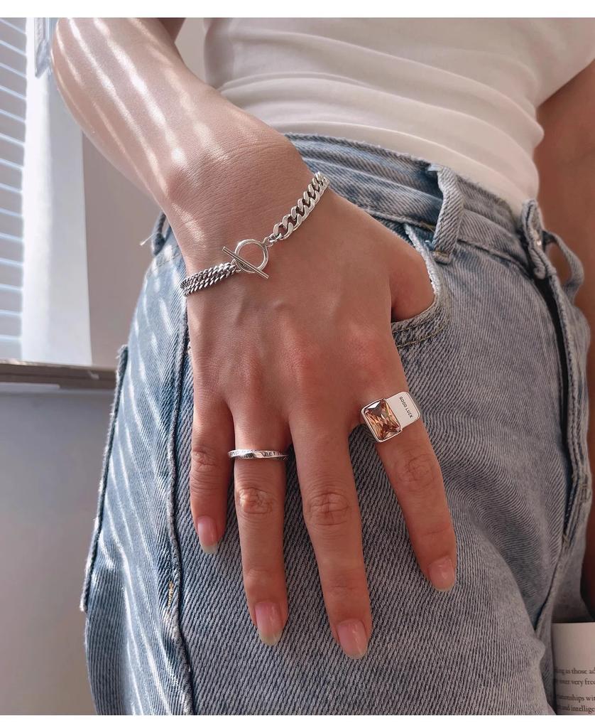 XINYI Silver Color Wide Rings for Women New Trendy Elegant Vintage Simple Good Luck Zircon Party Jewelry Birthday Gifts