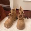 Retro Thick-soled Heightening Martin Boots for Women's 2025 Autumn New Fashionable Maillard Slim Short Boots Lace-up Rhubarb Boots