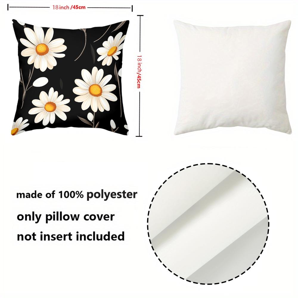 1 Pieces Vintage Black Daisy Floral Throw Pillow Covers Pattern Cushion Cover Suitable For Sofa Bedroom Car Pillow Cover