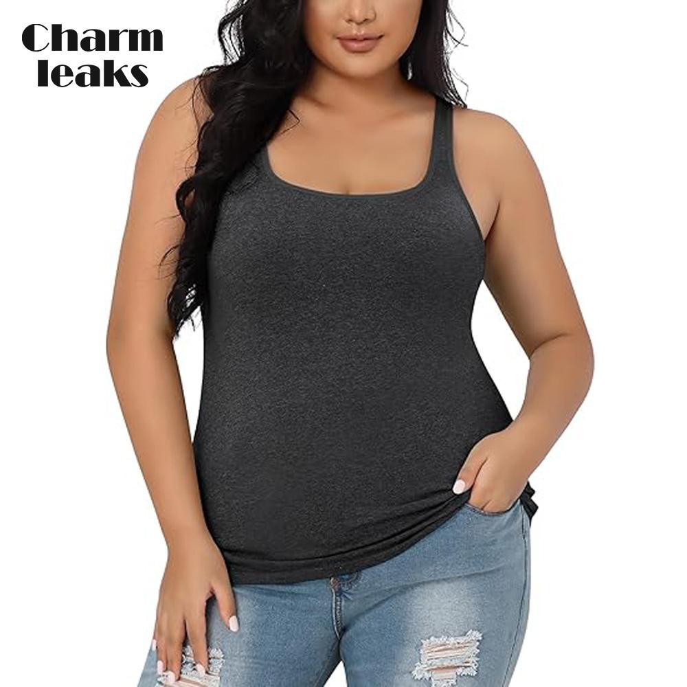 Charmleaks Plus Size Tank Top for Women with Shelf Bra Adjustable Wide Strap Camisole Summer Basic Cotton Udershirts 1X-5X