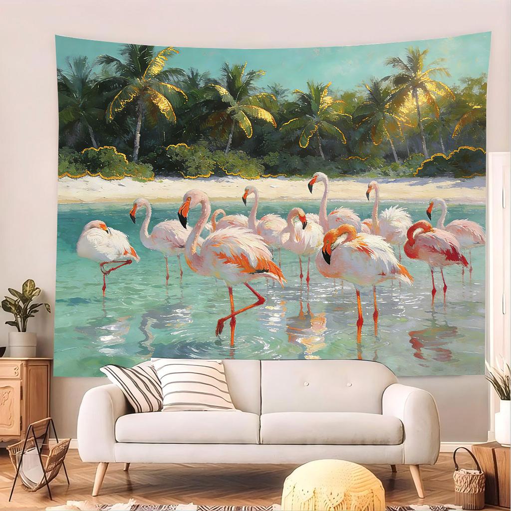 1pc Flamingo Animal Print Tapestry Living Room Wall Art Decoration Background Cloth Machine Washable Space Pendant