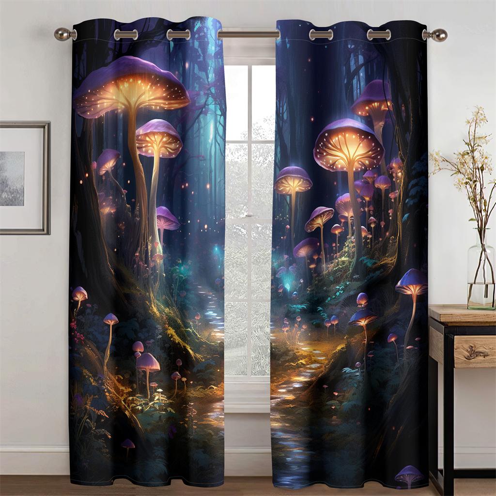 Lichtgevende Paddenstoel Sprookje Fantastisch Magisch Bos Gordijnen Kinderkamer Decoratie Fantasie Landschap Woonkamer Slaapkamer 2 stuks 50W130H(CM)X2PCS&Hook