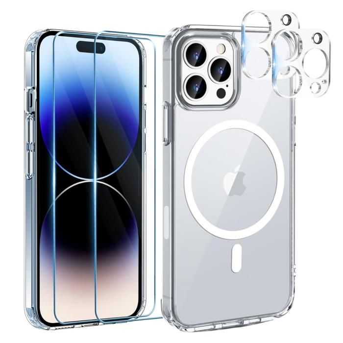 Coque pour iPhone 16 PRO et 2 Verres Trempé écran et 2 Protections Caméra - Cercle magnétique intégré Phonillico®