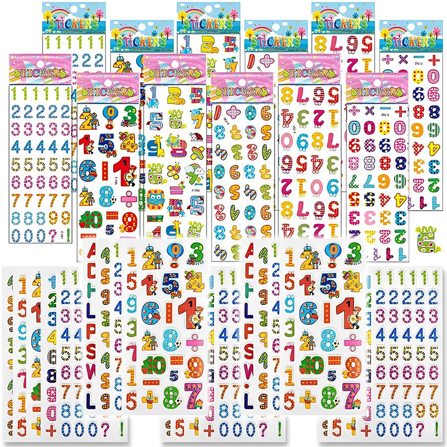6/12/24pcs Cartoon Bubble Stickers (Number Design) - Self-adhesive & Easy to Stick Perfect for Creative Graffiti Student Rewards