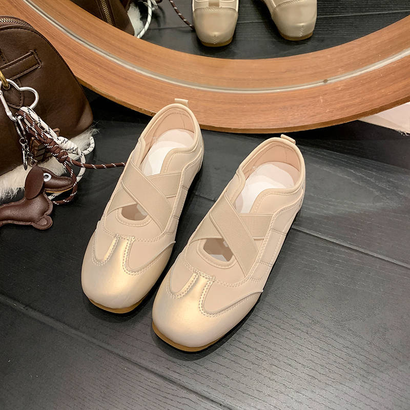 

Женские туфли для моральной подготовки с мягкой подошвой, удобные, дышащие, новые маленькие белые туфли весна-осень 2025, балетки слипоны повседневные 40 шампанского