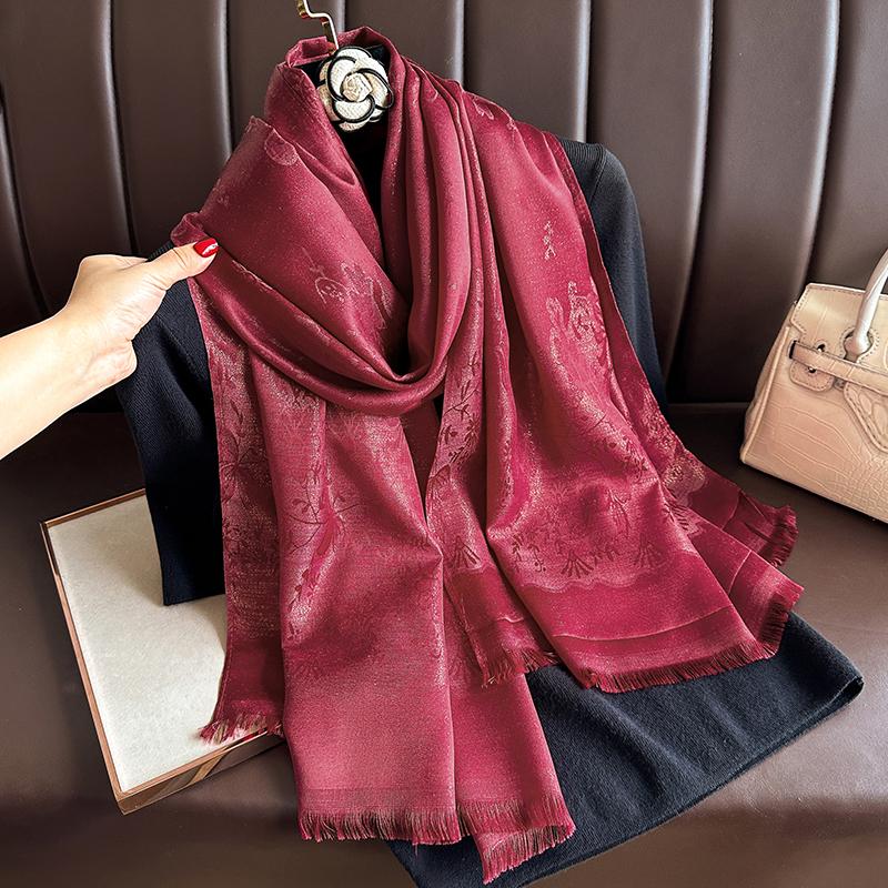 Luxury Women Peony Bohemia Pashmina Hijab Scarf Long Muslim Jacquard Cashmere Shawl Female Foulard Soft Turban Headband Bufanda