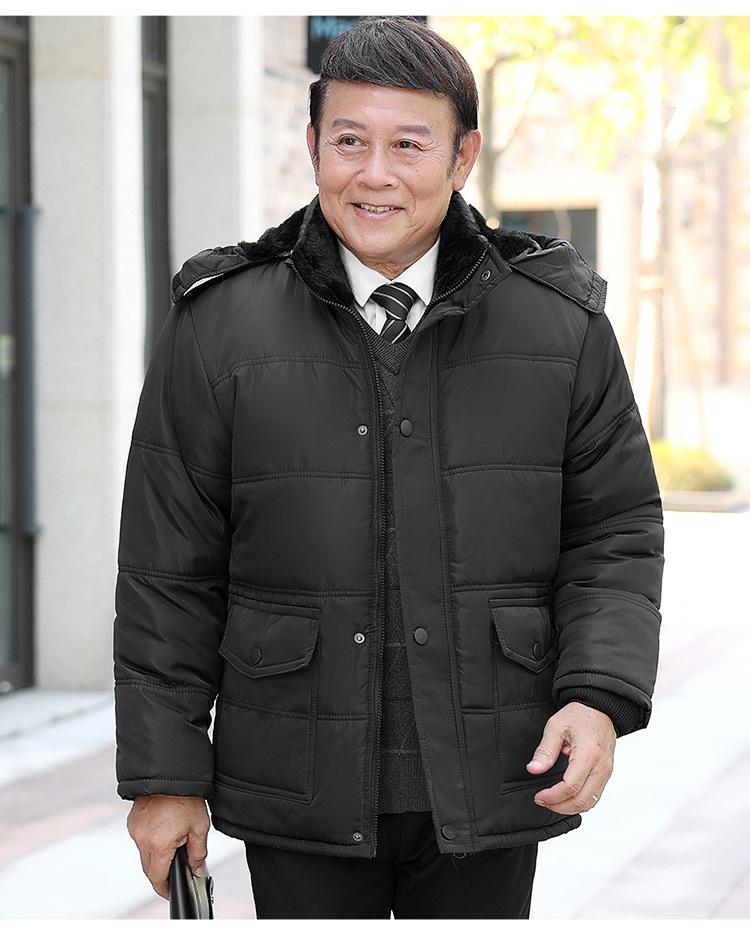 Men's Winter Down Cotton Jacket with Detachable Hood - Thick, Velvet-Lined, for Middle-Aged & Elderly, European Size.
