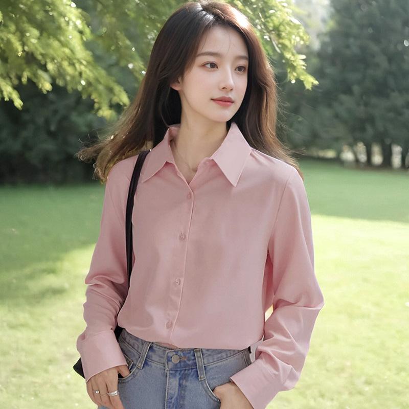 Minimalist Shirt for Women In Spring Autumn, Polo Collar Lazy Style Professional Versatile OL Commuting Solid Color Shirt Blouses & Shirts