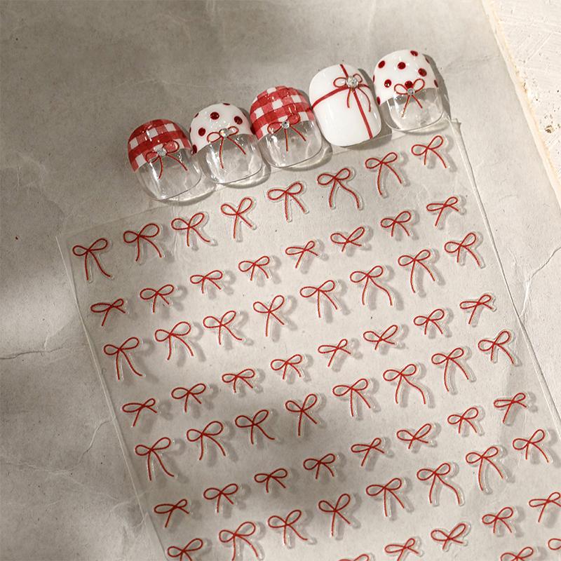 5D Black White Bow Tie Mini Bowknot Line Rhinestone Red Self Adhesive Nail Art Decorations Stickers Manicure Decals Diy