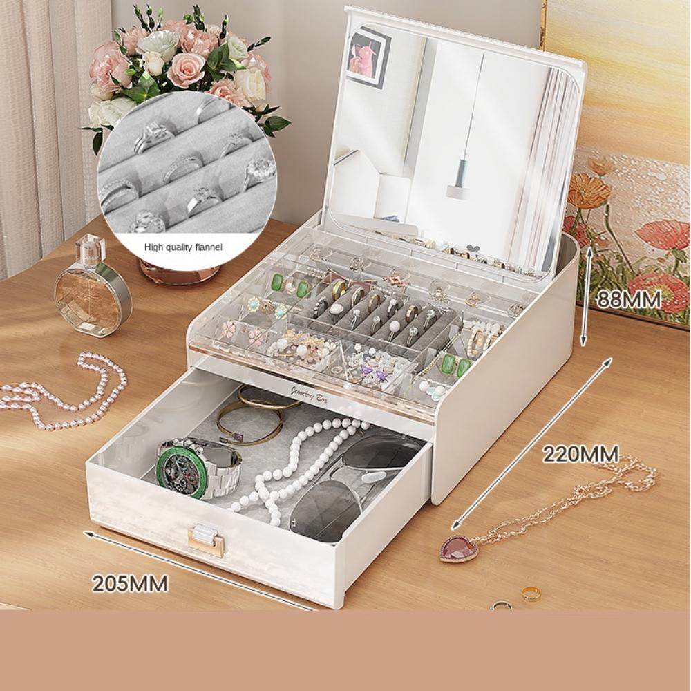 2-Layer Jewelry Box with Mirror Dust-proof Jewelry Storing Organizer Jewelry Display Holder  Rings