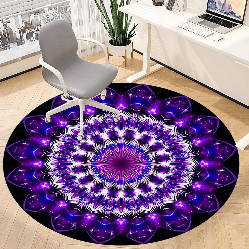 1pc Purple Mandala Chair Carpet for Office, Round Polyester Mat, Indoor Decor for Office, Easycare Fabric, Washable Non-slip Area Carpet