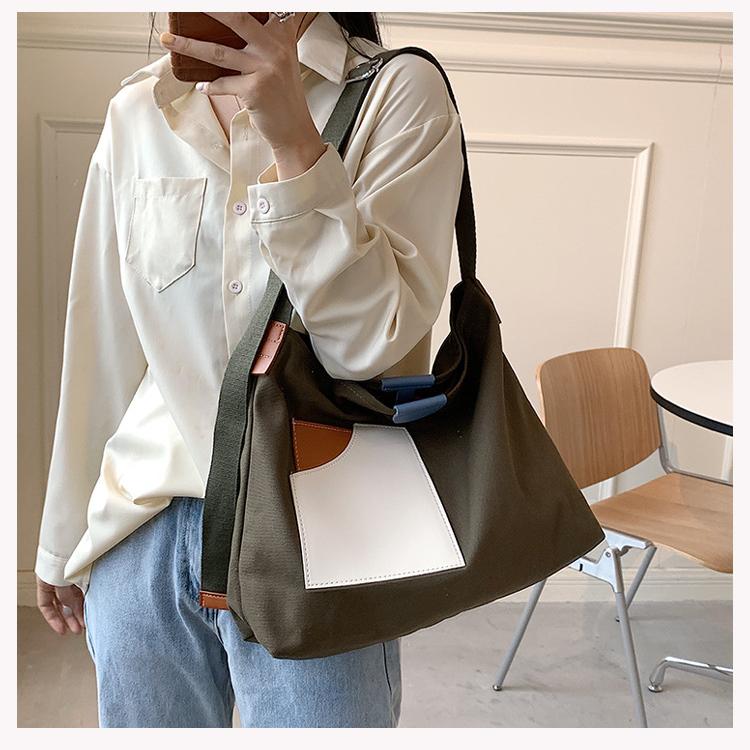 Jednoduchá kontrastní barevná přenosná velkokapacitní plátěná taška Taška přes rameno na jedno rameno