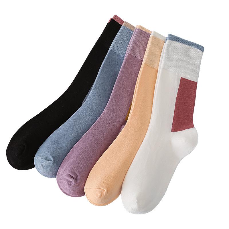 Ladies Spring and Autumn New Color Matching Cotton Versatile Breathable Tube Socks