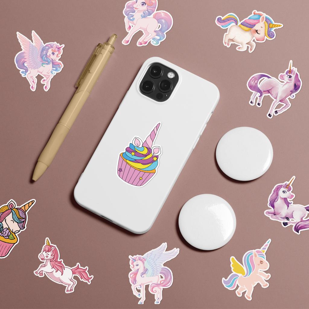 50 Sheets of Pink Unicorn Graffiti Stickers, Cute Stationery Stickers, Water Cup and Computer Waterproof Decorative Stickers