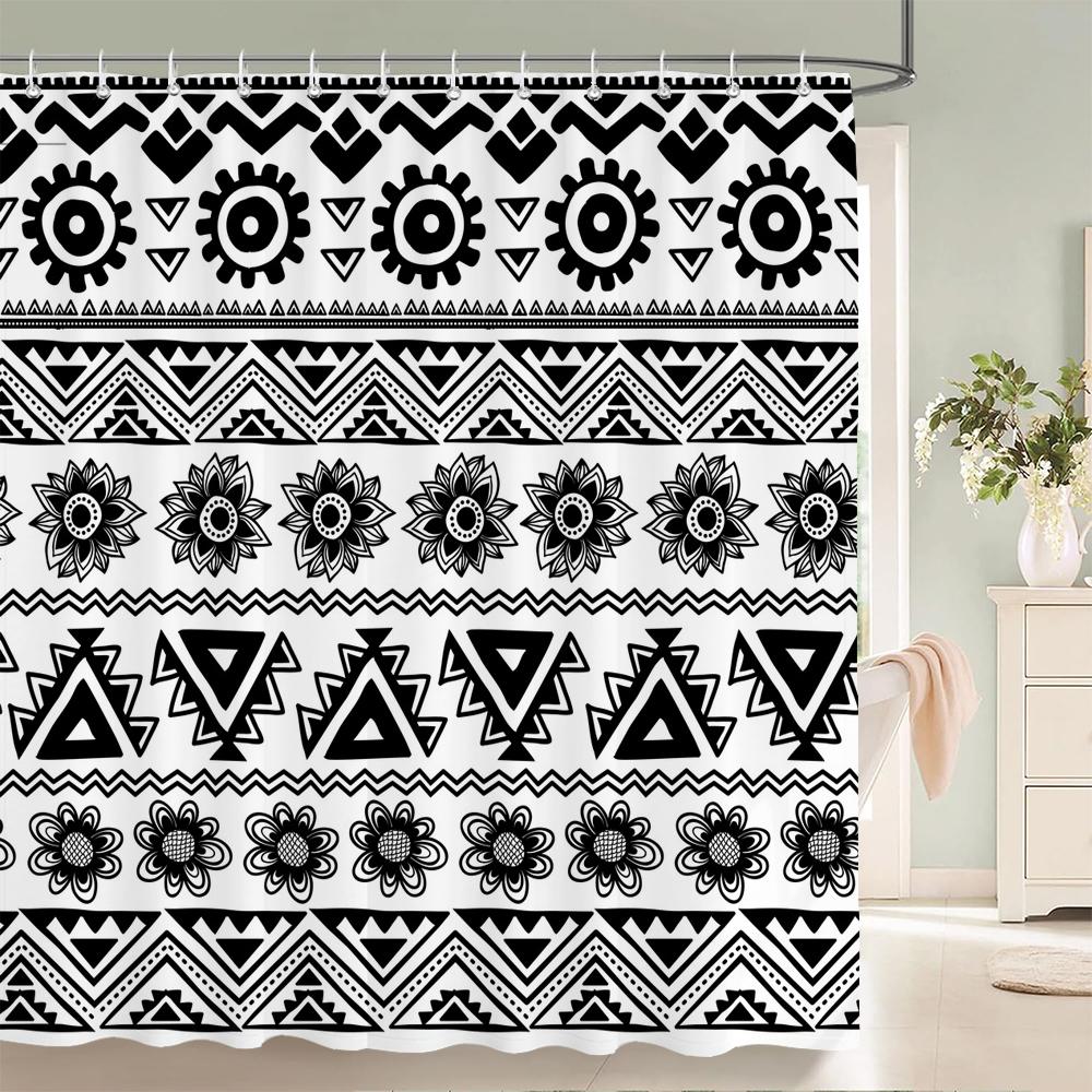 High Quality Geometric Pattern Printed Fabric Shower Curtains Bathtub Waterproof Products Bathroom Decor with 12 Hooks