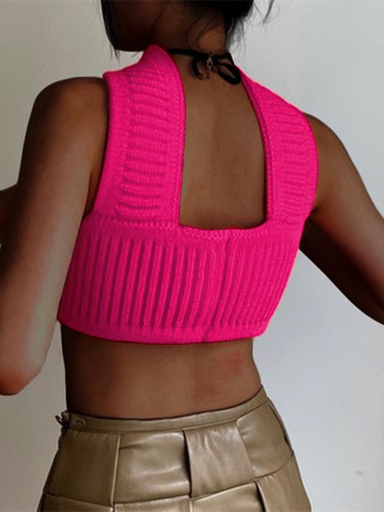

Women Strapless Backless Slim Halter Tops Y2K Gothic Elegant Streetwear Summer Knitted Cut Out Sexy Crop Top 2023 M рожевий
