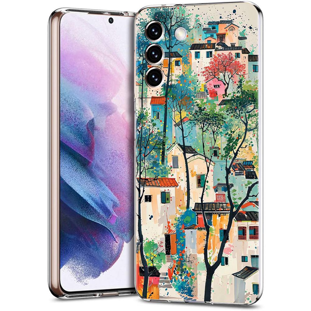Transparent Phone Case Cover for Samsung Galaxy S25 S24 S23 S22 S20 S21 FE Ultra S24 S23 S10 S10E Plus Abstract Flower Pattern