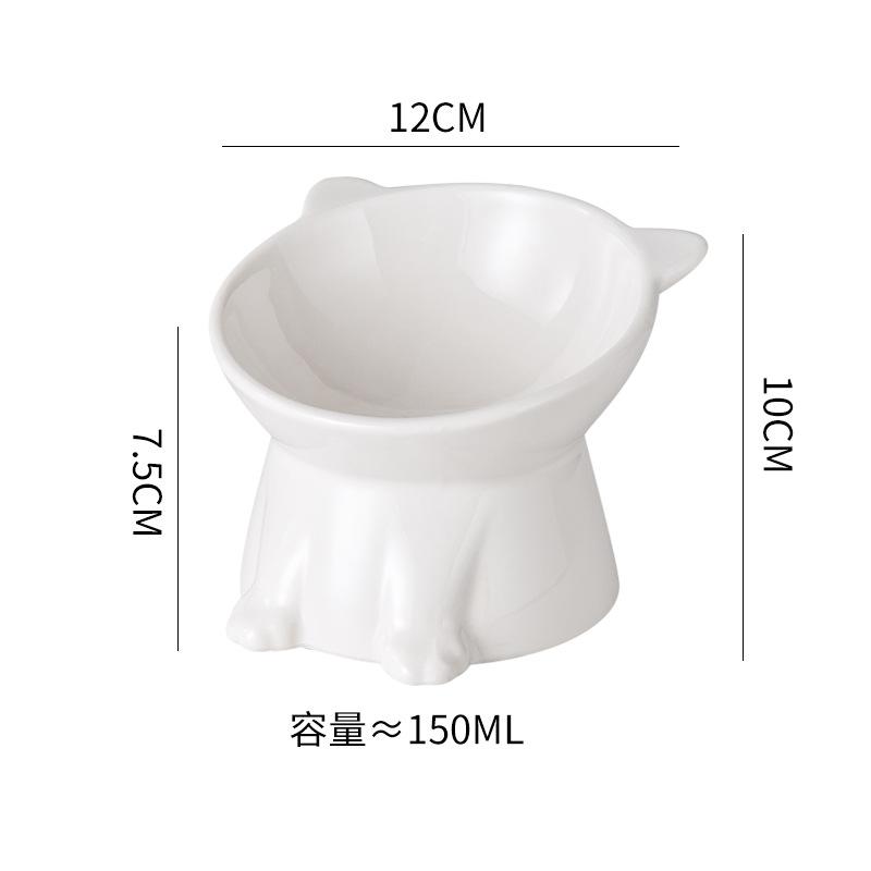Ceramic Cat Bowl Anti Spill Elevated Cat Food Dish Slanted Design Neck Protection Pet Feeding Bowl